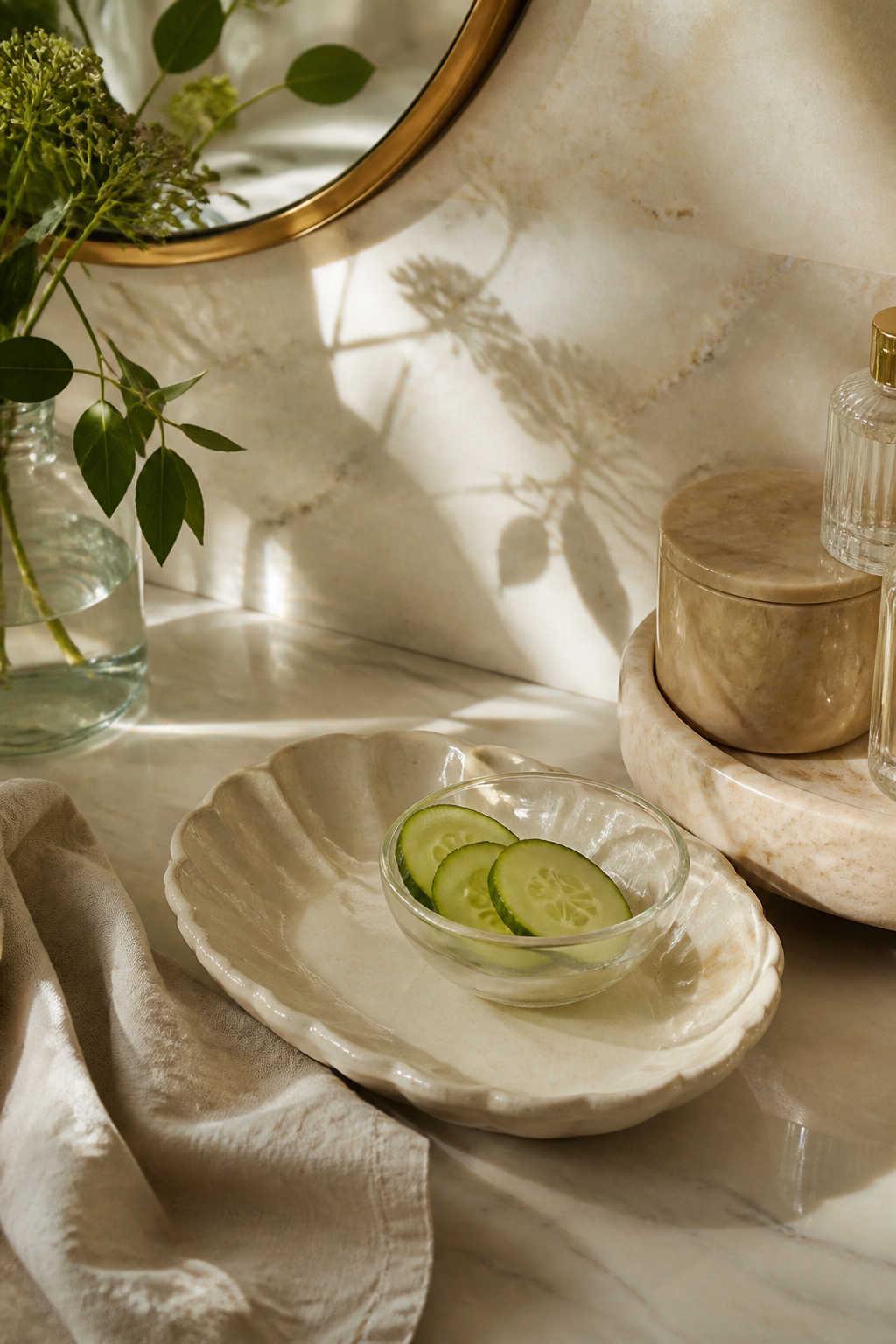 Cucumber, linen and marble — the Glow Up ritual