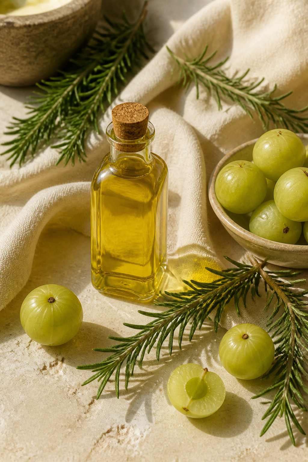 Rosemary, amla and oil for hair care